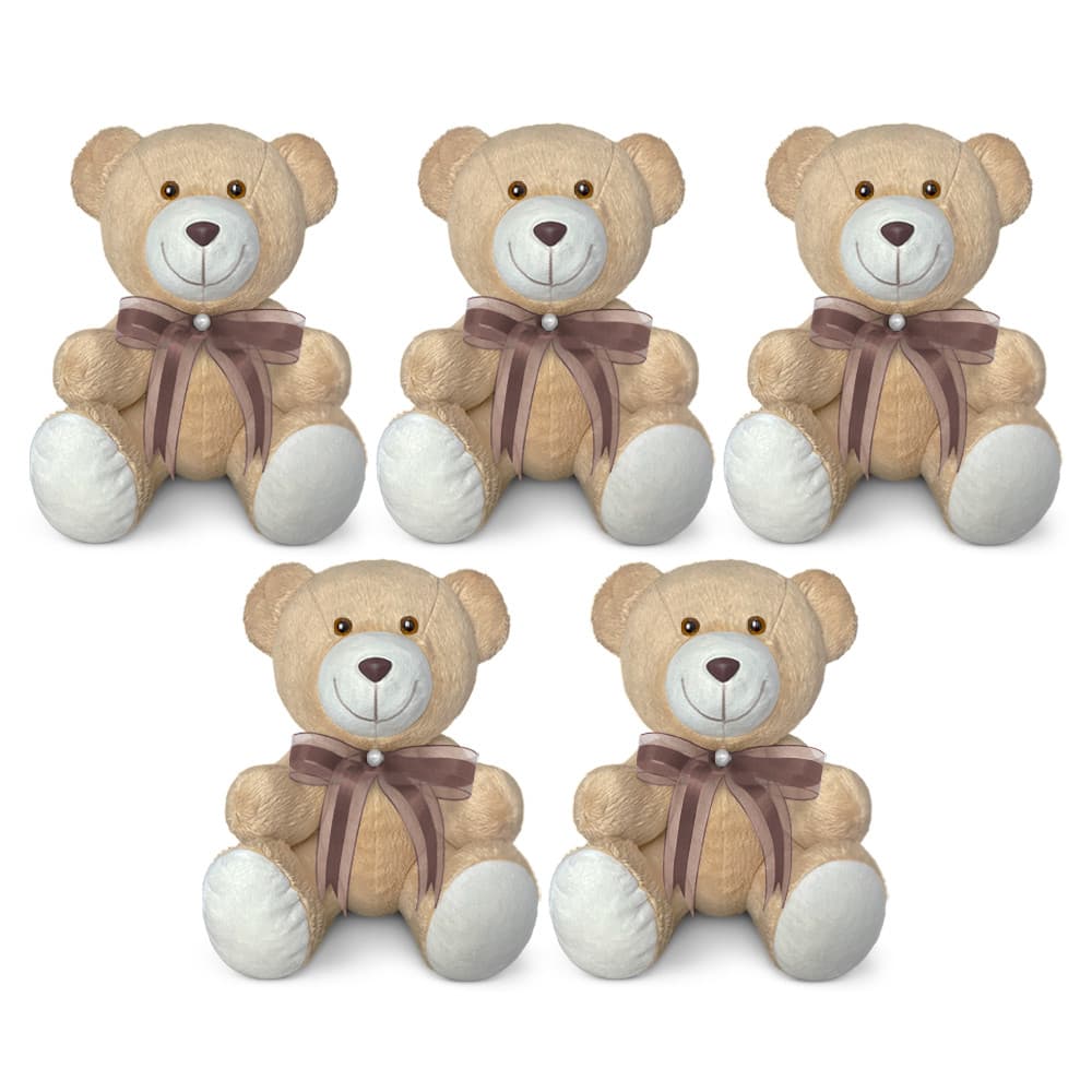 Ursinhos De Pelúcia Articulado Com Laço Antialérgico 15cm - 5 Unidades