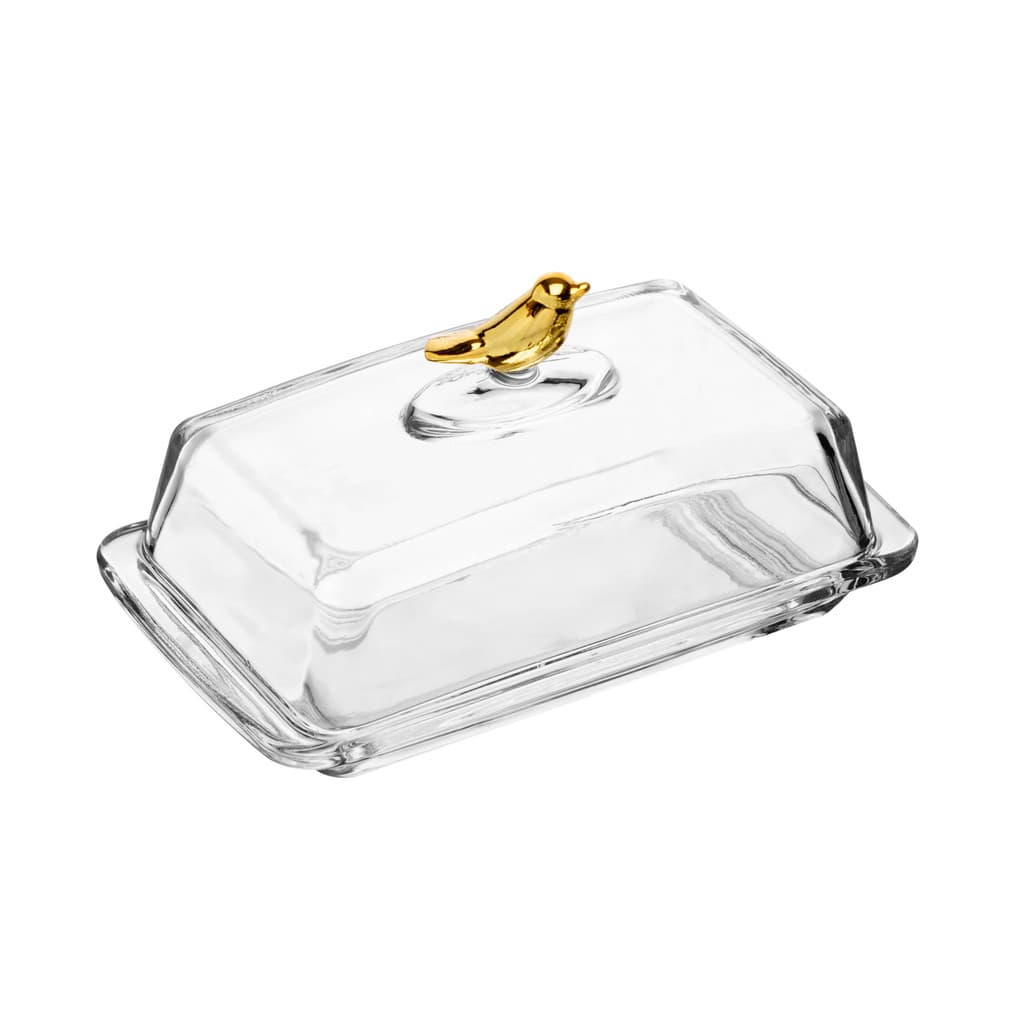 Manteigueira Retangular com Tampa ou Francesa Golden Bird 18x10x9cm Cristal Ecológico - Wolff