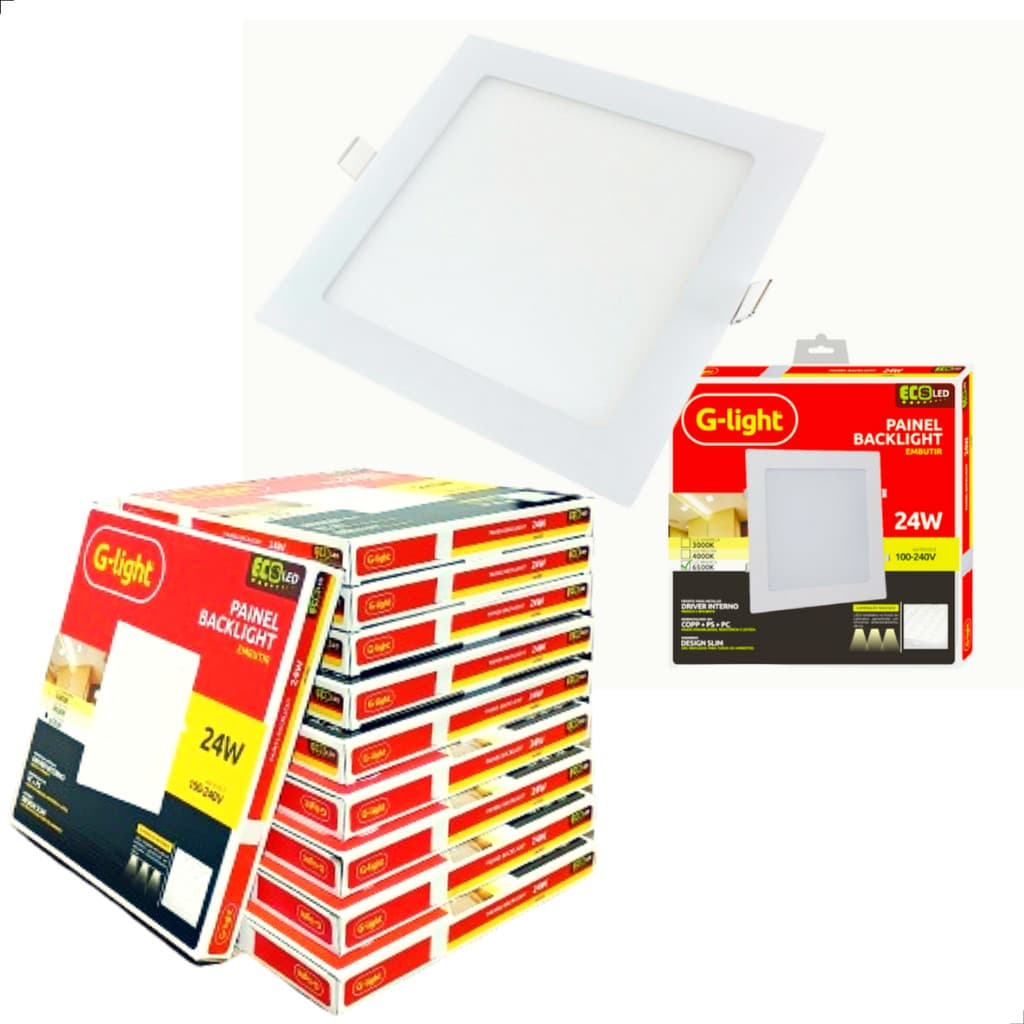 Kit 10 Painel Plafon Led Embutir 24w 30x30 Quadrado Branco Frio