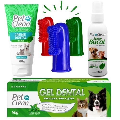 Gel Creme Pasta Dental Pet + Spray Bucal + Escova Dente Cachorro Varias Sabores