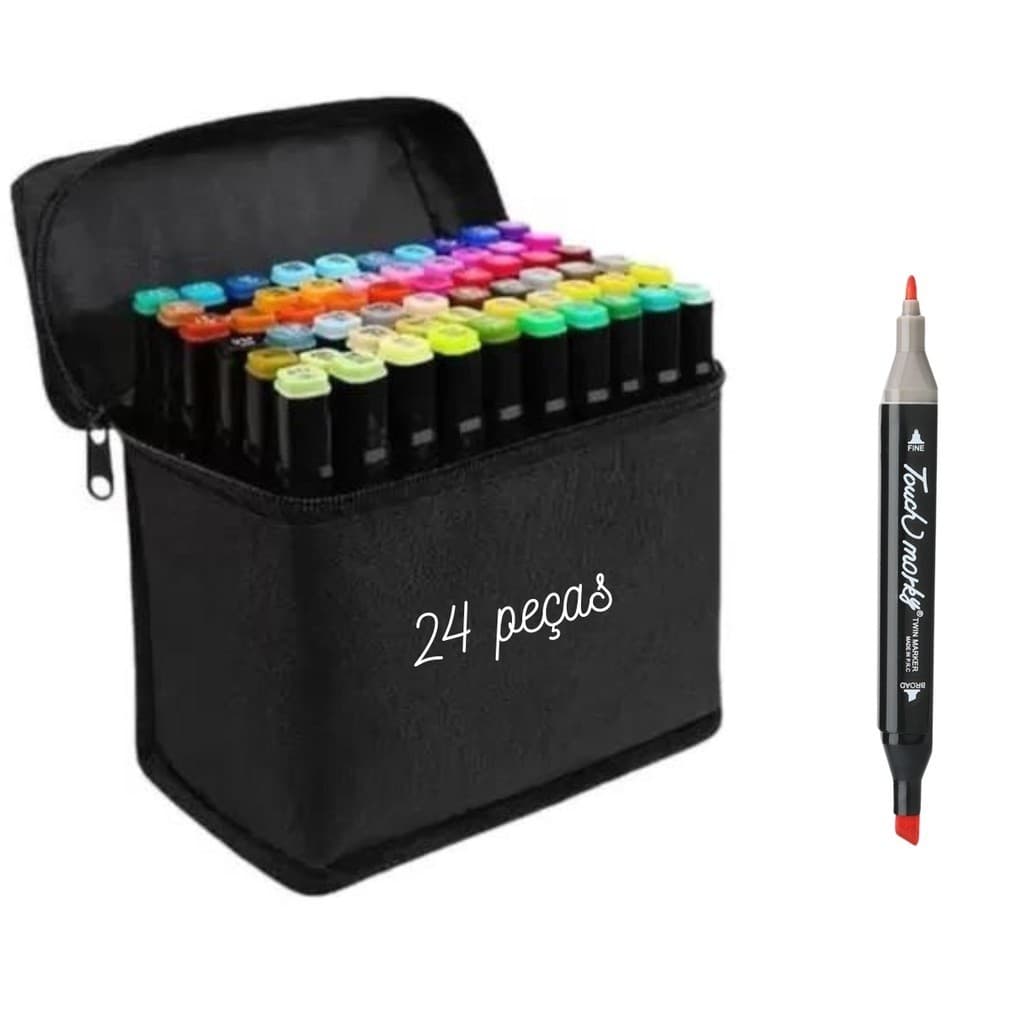 Kit 24 Peças Caneta Marcadora Com Ponta Dupla Pintura Material Escolar Estojo