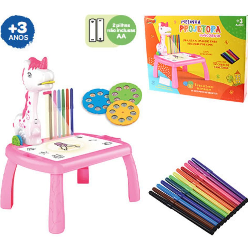 Mesa Mesinha Projetora Unicórnio Desenhos Para Pintar Zoop Toys