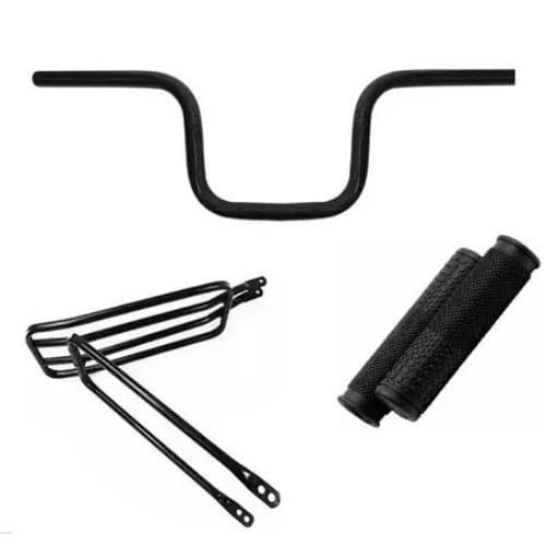 Bagageiro Garupa + Guidão Tipo Moto Cg Titan retro + Manoplas para bike bicicleta aro 20 24 26