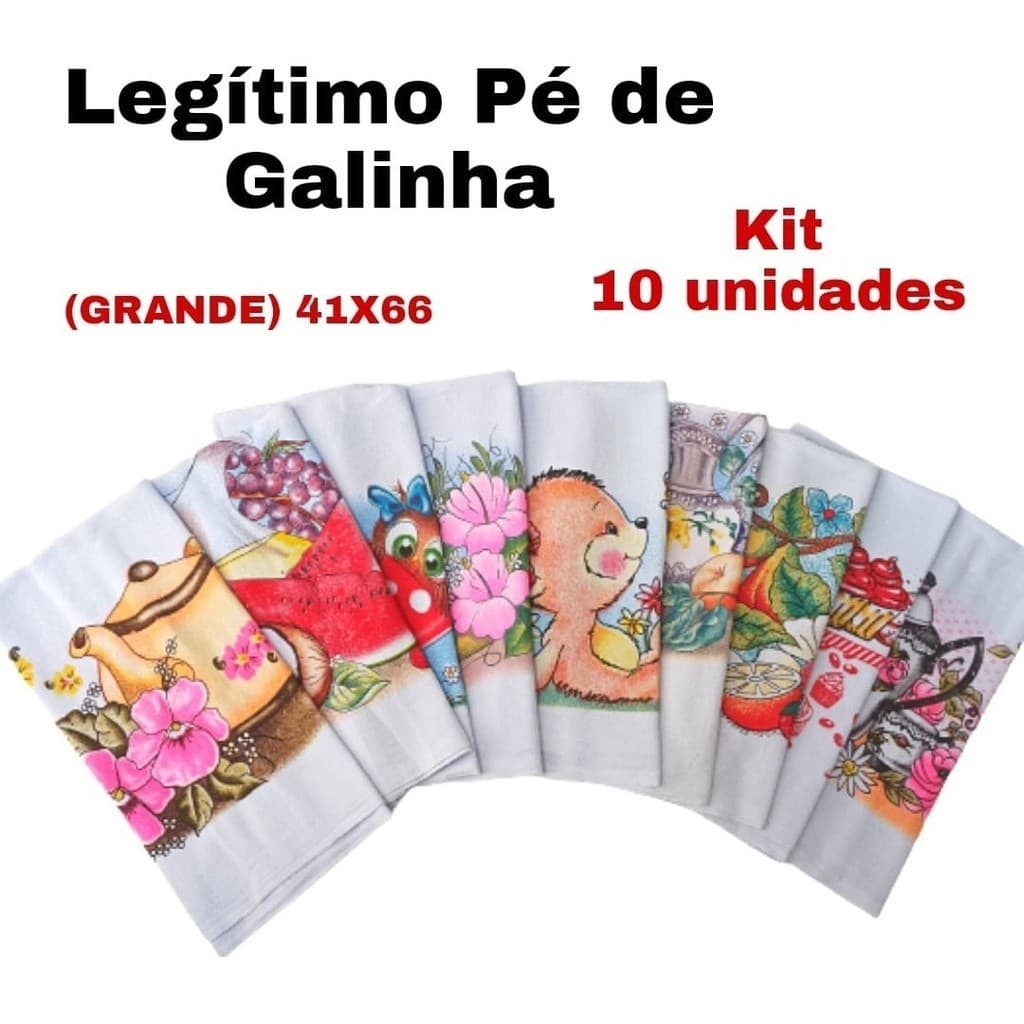 Pano De Prato Estampado Pe De Galinha Legitimo Kit 10 Unidades Menor Preço