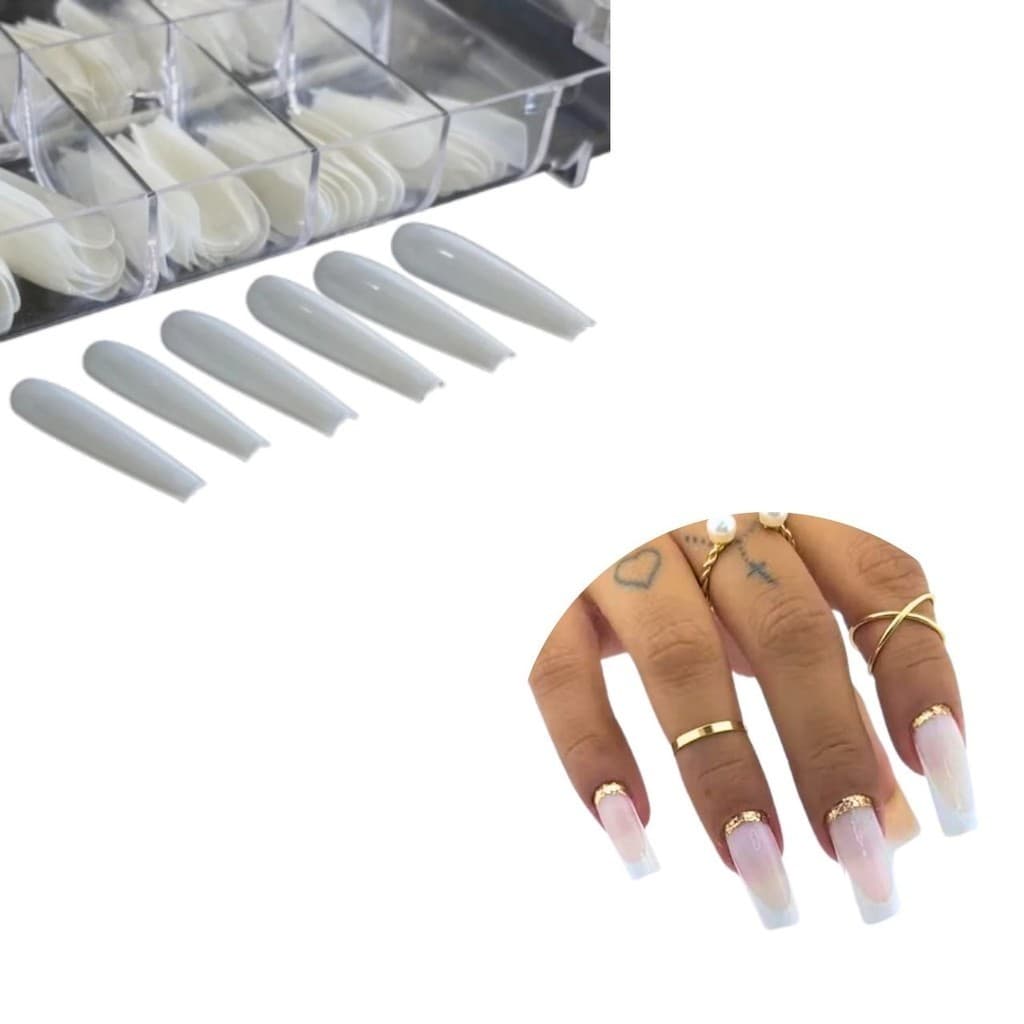 Kit 100 Unhas Bailarina Natural, Tips Postiça