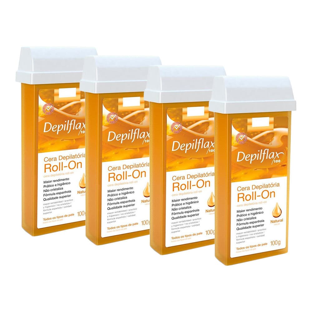 Kit 4 Refil Ceras para Depilação Roll On Quente Natural Mel Depilatória 100g Depilflax