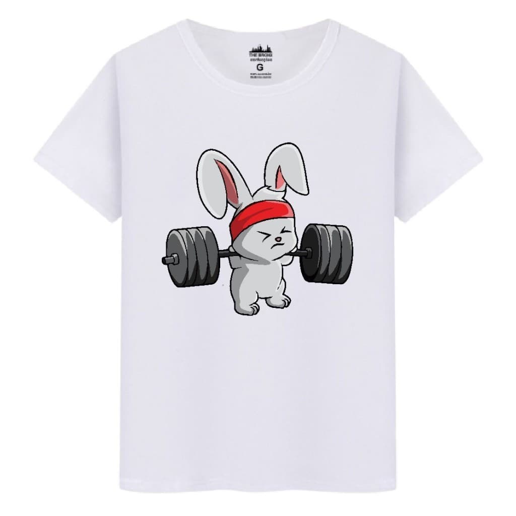 Camisa Camiseta 100% Algodão Coelho Treinando Academia Treino Fofo font