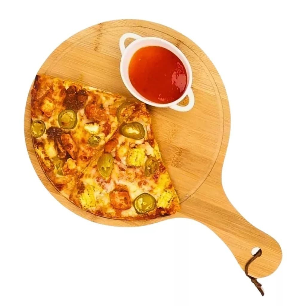 Tábua De Corte Bambu Grande P/ Servir Multiuso Redonda Pizza Frios Churrasco 44cm