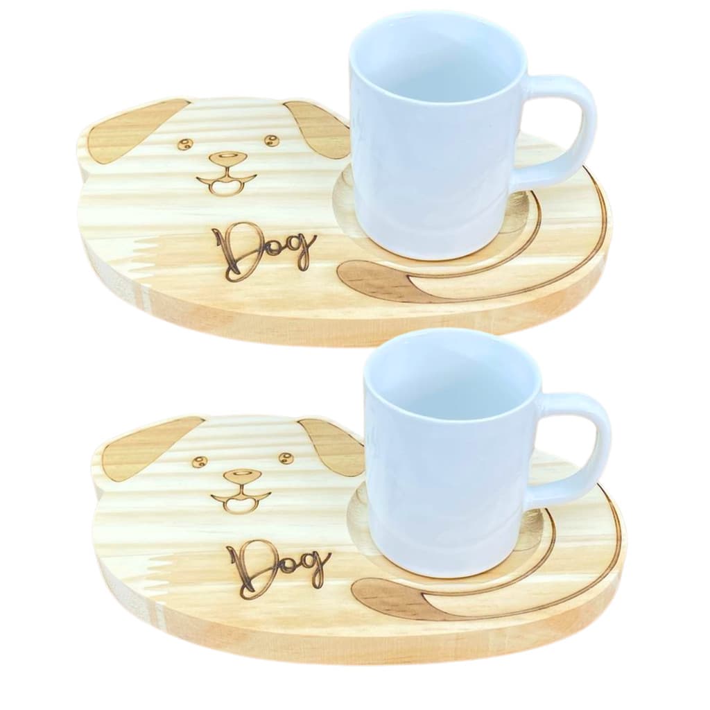 Jogo 2 canecas porcelana 120ml com pires pinus cachorro