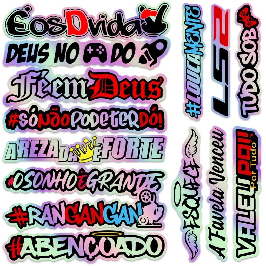 Mega Cartela De Adesivos Frases Moto 244 Kit 14un Tamanho Grande Moto Carro Skate Bicicleta