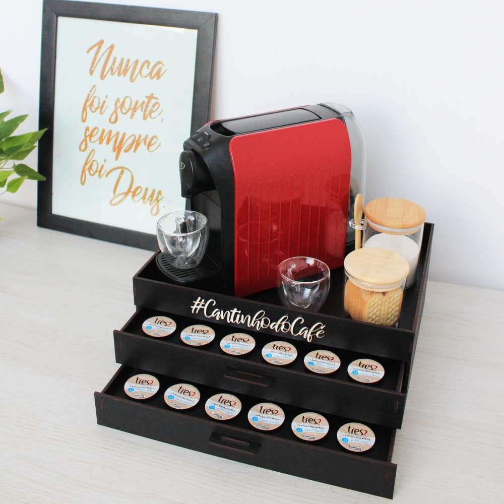 Melhores Bandeja Porta Capsulas Três Corações em Mdf com 2 Gavetas Porta Cáspulas Decorativa Café