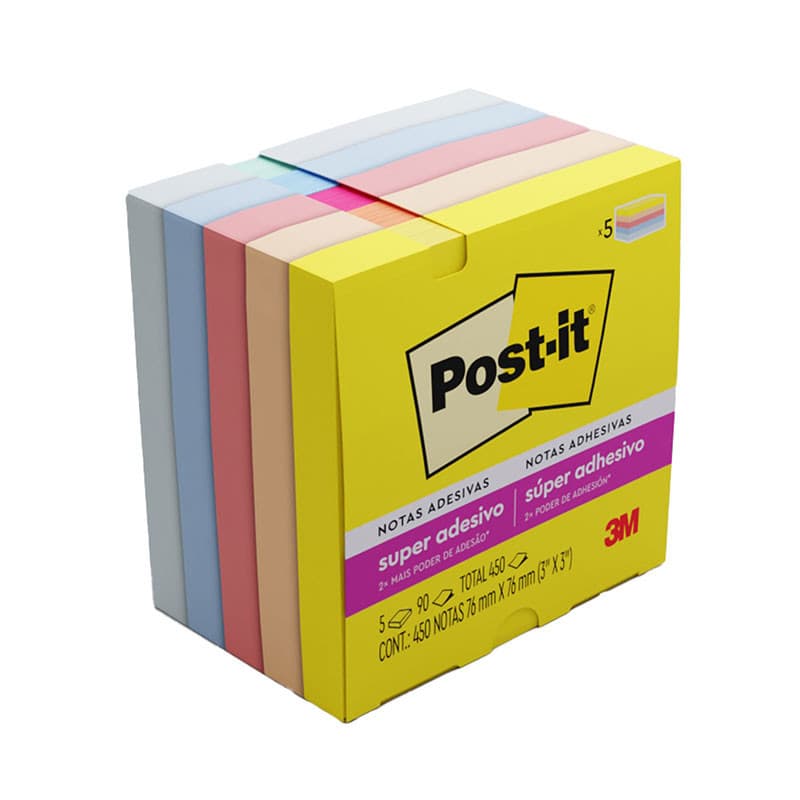 Bloco de notas super adesivas Post-it coleção Alegria 5 blocos de 76x76mm 450 folhas 3M