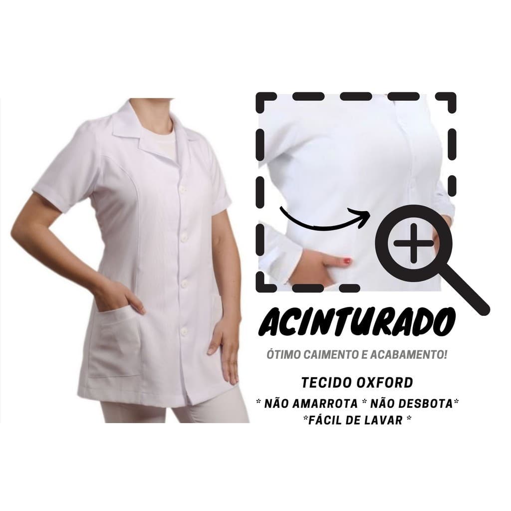 JALECO FC Acinturado Feminino Manga Curta Oxford  Preto Rosa Branco Melhor preço!