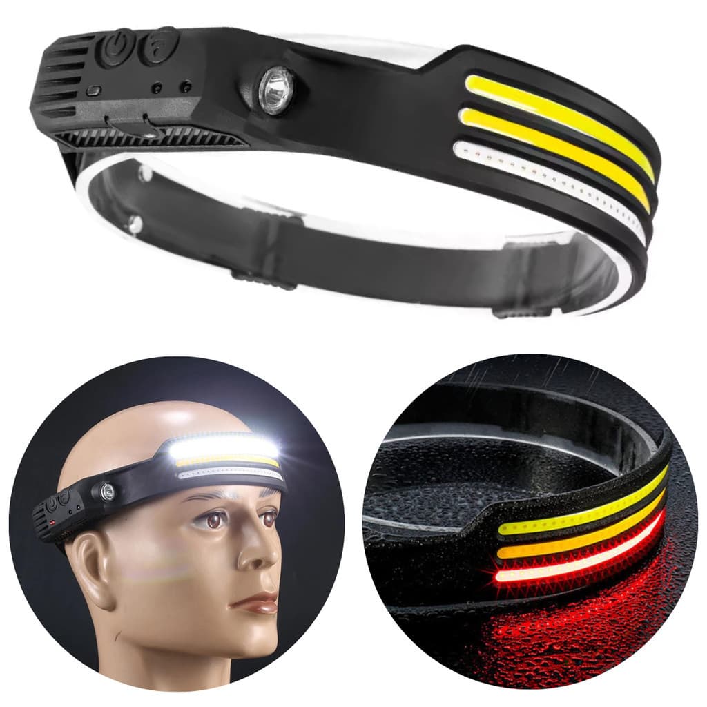 Lanterna de Cabeça 3 COB LED Super Forte Recarregavel USB
