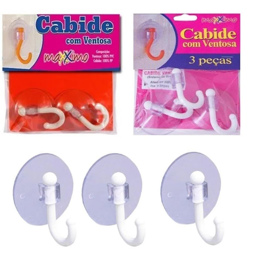 Cabide Gancho Parede Com Ventosa 2 E 3 Peças
