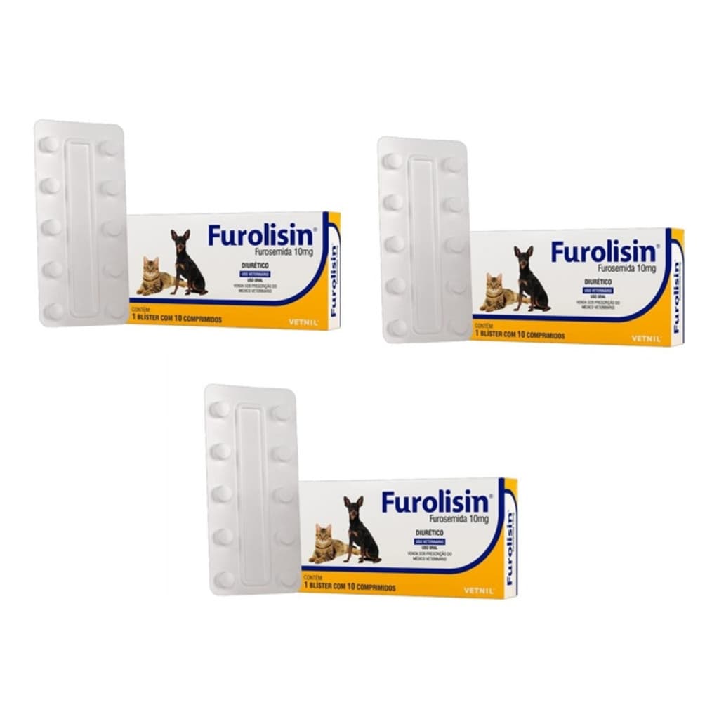 Kit Com 3 Furolisin 10mg C/ 10 Comprimidos - Original Vetnil