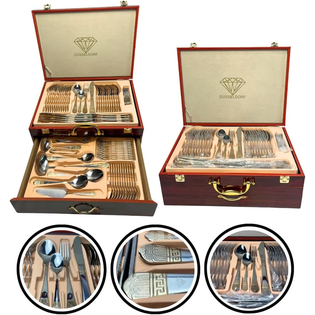 Faqueiro de luxo Inox 84 Peças alemão com Maleta de Madeira - Elegância e sofisticação para sua mesa
