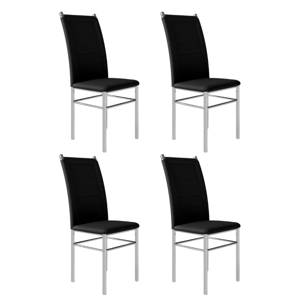 Kit 4 Cadeiras De Jantar Couro Sintético Quadrada Luxo Cozinha Sala Pé Cromado