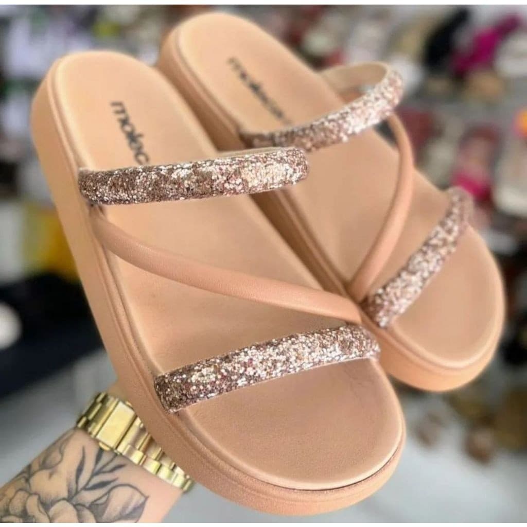 Sandália Feminina Papete Strass Pedrinha Moleca chinelo para verão