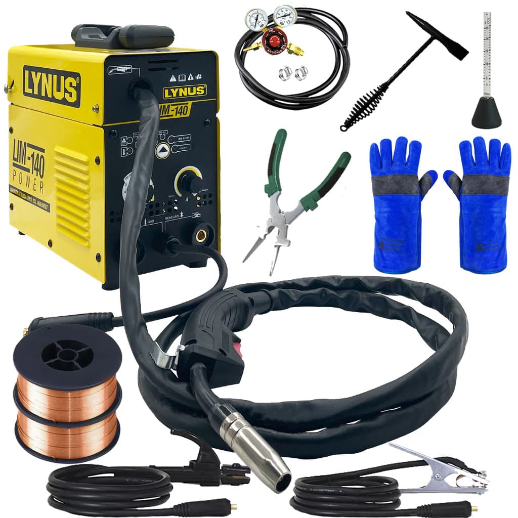 Maquina De Solda Inversora Mig 140 Bivolt Tig Eletrodo 2 Arames Com Gás 1kg Luva Boxer Soldas Regulador Gás Acessorios
