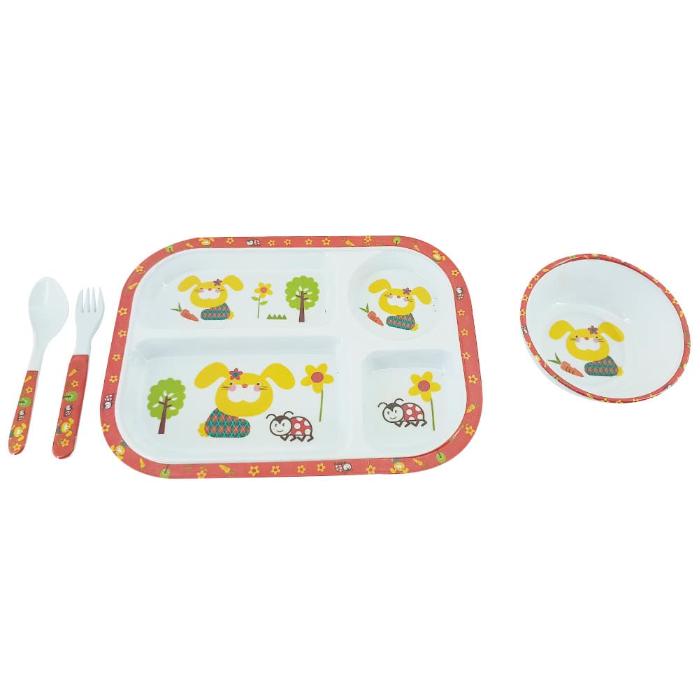 Conjunto de Prato Talheres Fofo Infantil Quadrado Sortidos