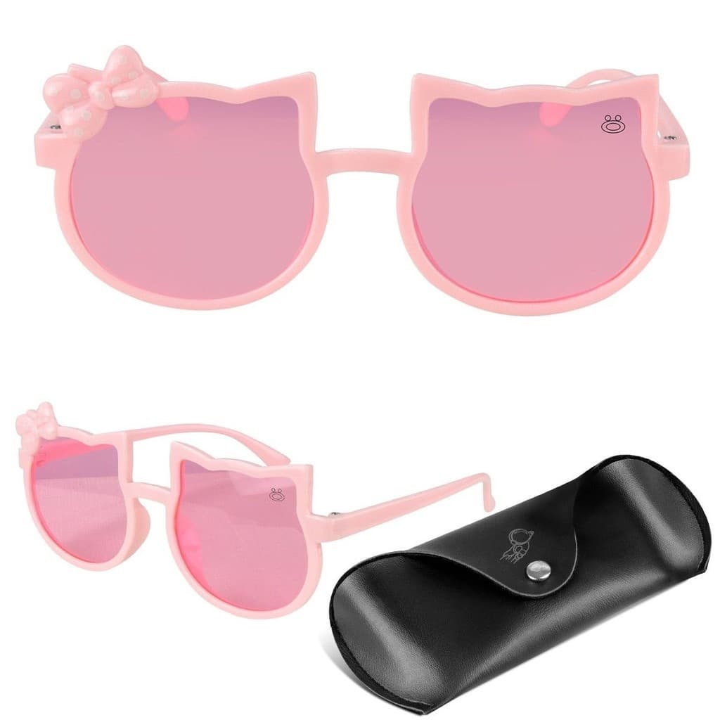 Oculos sol infantil rosa gatinho protecao uv vintage + case menina qualidade premium presente