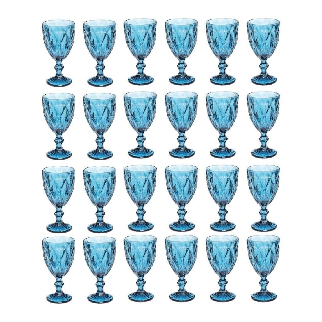 Copo Taça Vidro Diamante Azul Para Agua vinho 300ml - 24UN