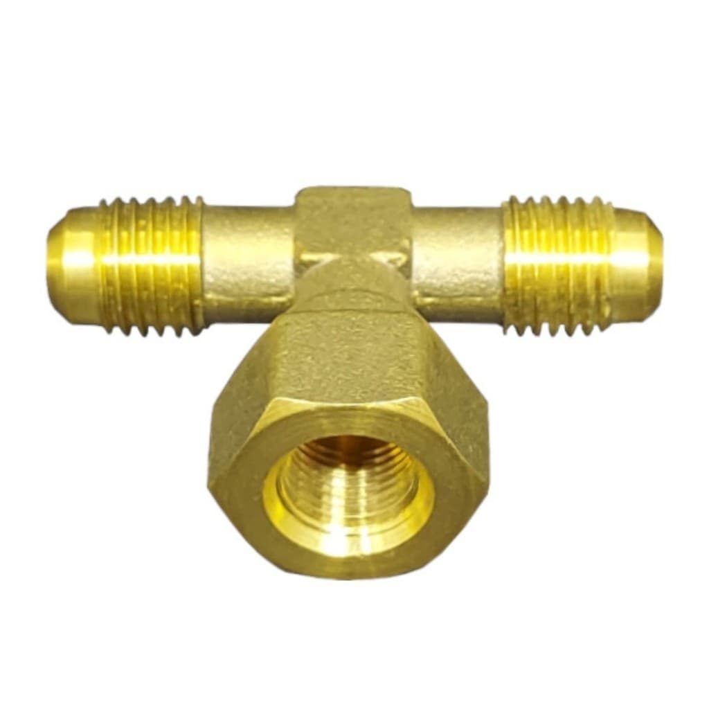 Tee Latão 1/4M X 1/4M X 1/8NPT Fêmea Para Manômetro e Vacuômetro Analógico C1213