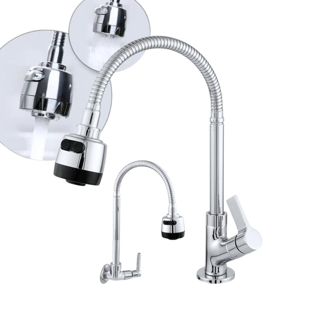 Torneira  WG08 Gourmet Cozinha Parede Pia Cano Flexível Inox 1/4 de volta Cromo WG08