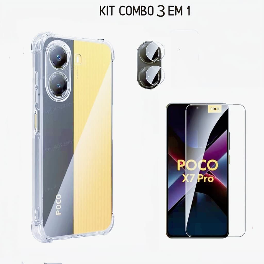 Capa Transparente Xiaomi Poco x8 Pro X7 pro + Película de Vidro HD Sem borda preta + Película Câmera
