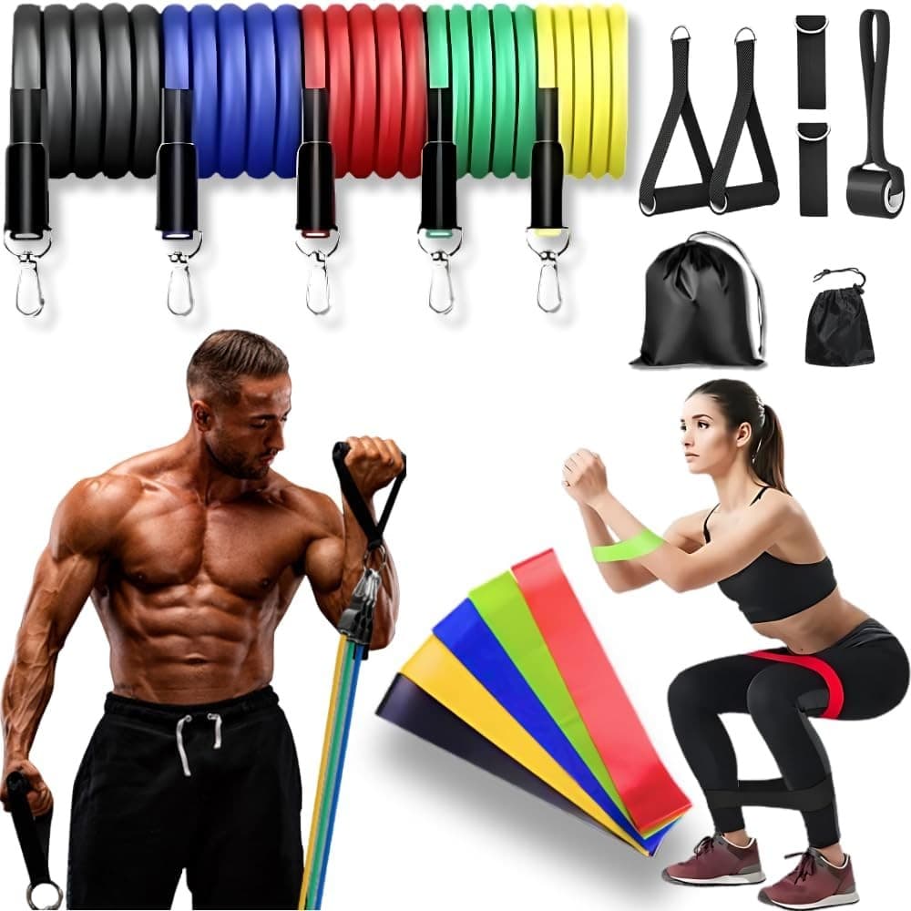 Kit 11 Peças Elástico Extensor + Miniband Treino Em Casa Exercício Físico Academia Fisioterapia