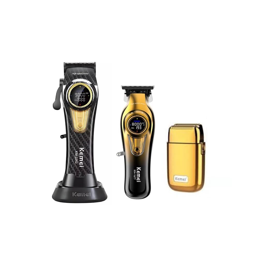 Maquina de Cortar Cabelo Kemei KM 2242 + Acabamento KM 1677 + Shaver KM TX1