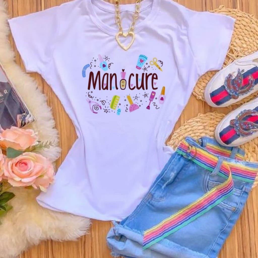 unissex Camiseta T-shirt Blusa MANICURE ESMALTES COLORIDOS