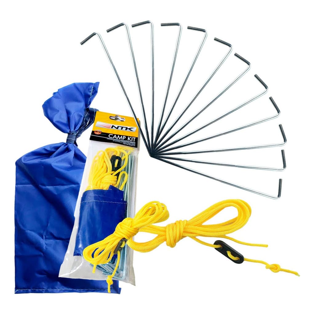 Conjunto Estacas Espeques Gancho Barraca Acampamento Camping Gazebos Tendas com Cordinhas e Bolsa Camp Kit Nautika Ntk