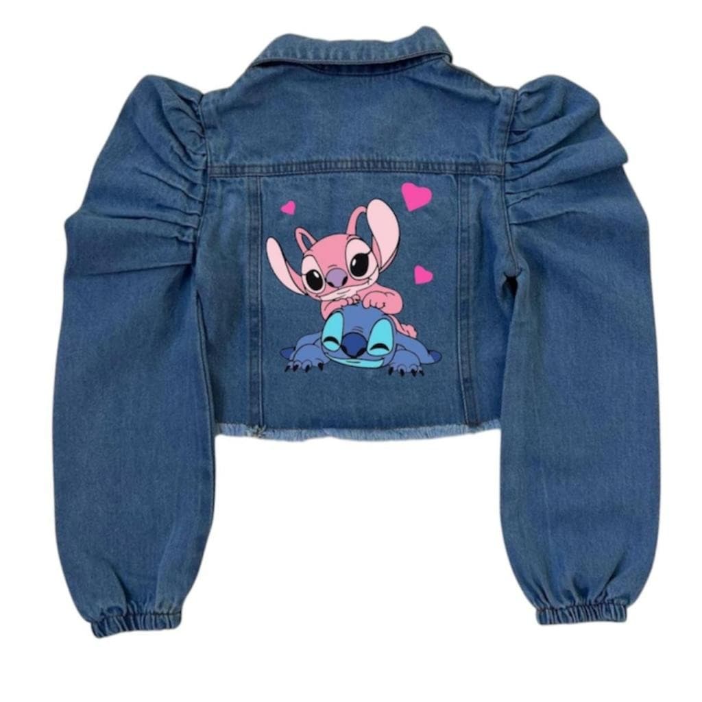 Jaqueta Jeans Manga Bufante Estampas personagens Moda Blogueirinha Kids