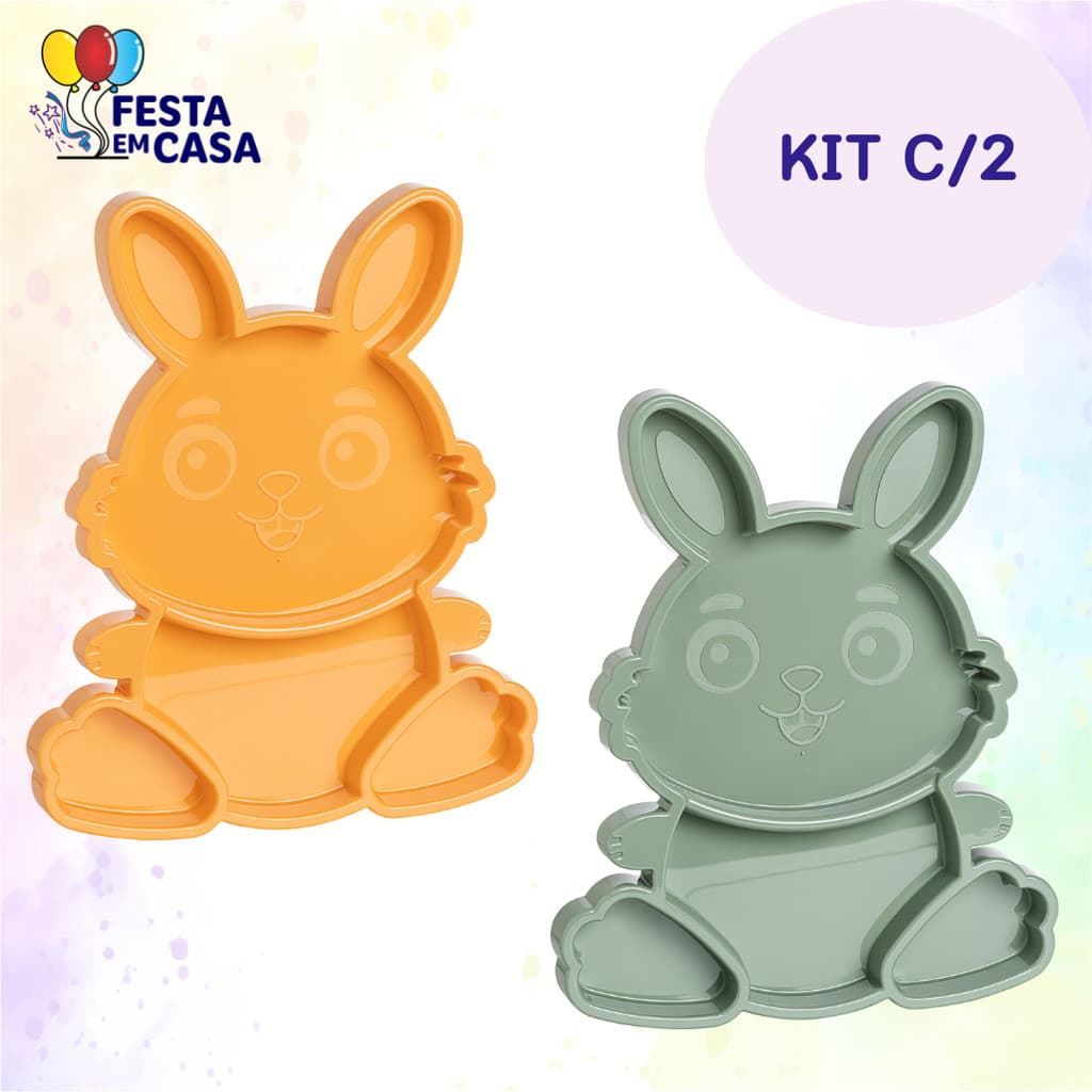 Kit 2 Bandejas Petisqueira Coelho Festplastik Diversas Cores