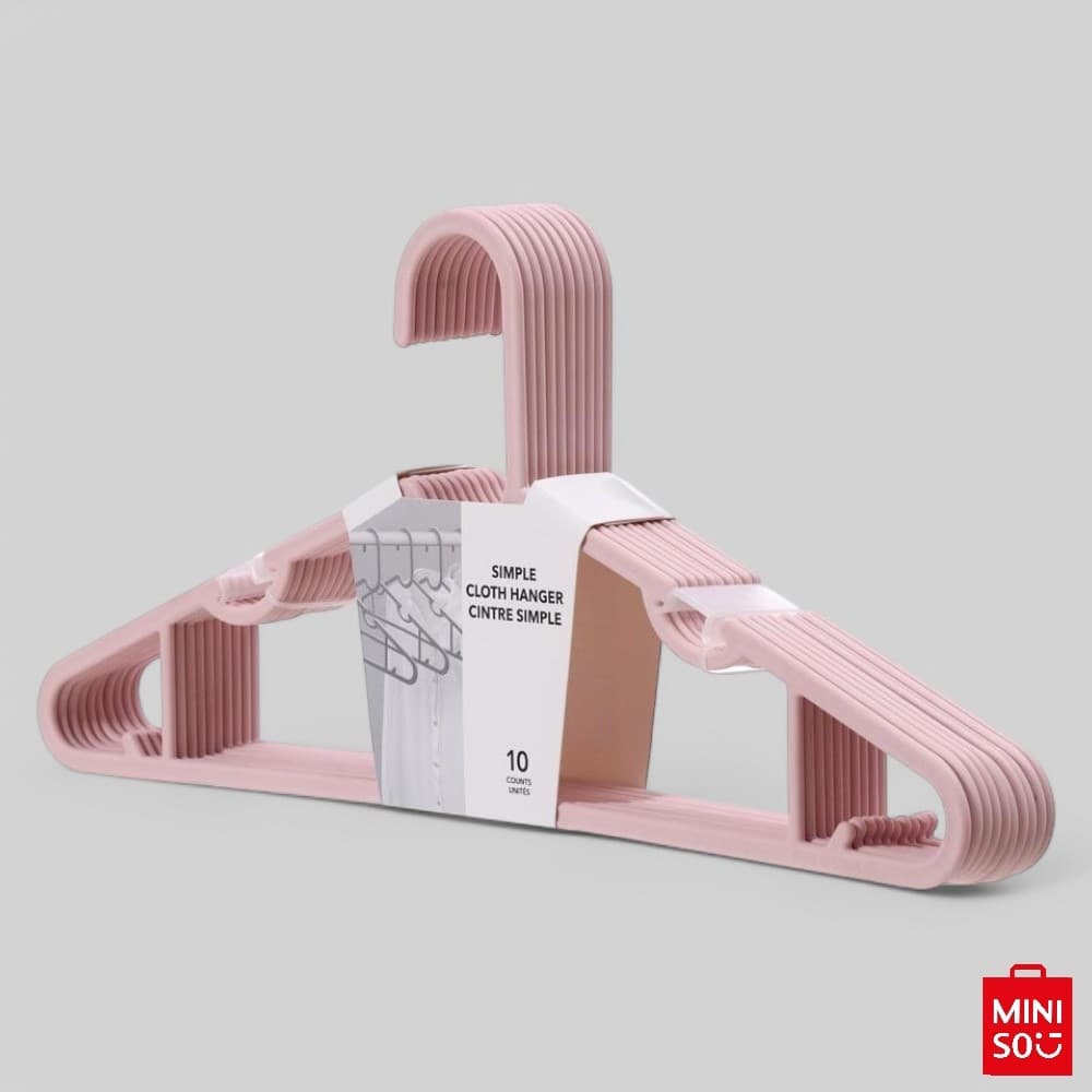 Kit de Cabides Miniso Rosa – 10 Unidades com Gancho Reforçado e Design Slim para Organização de Roupas