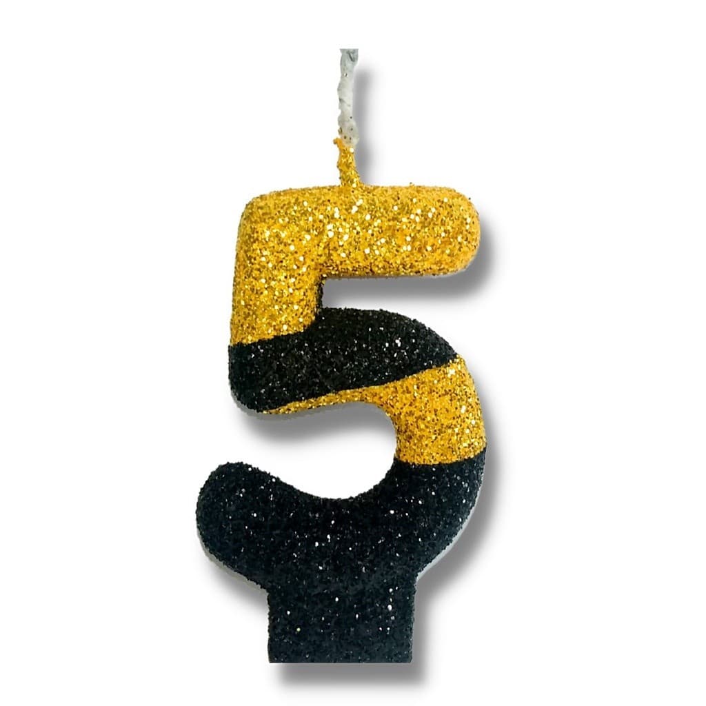 Velas De Aniversário / Números / Glitter  / Cores Temáticas / Dourado, Preto e Dourado FLX10