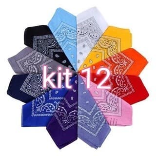 Kit 12 Bandanas Lenço Estampada - Moda Rock - Poliéster