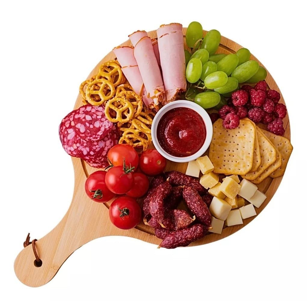 Tábua De Corte Bambu Grande P/ Servir Multiuso Redonda Pizza Frios Churrasco 44cm