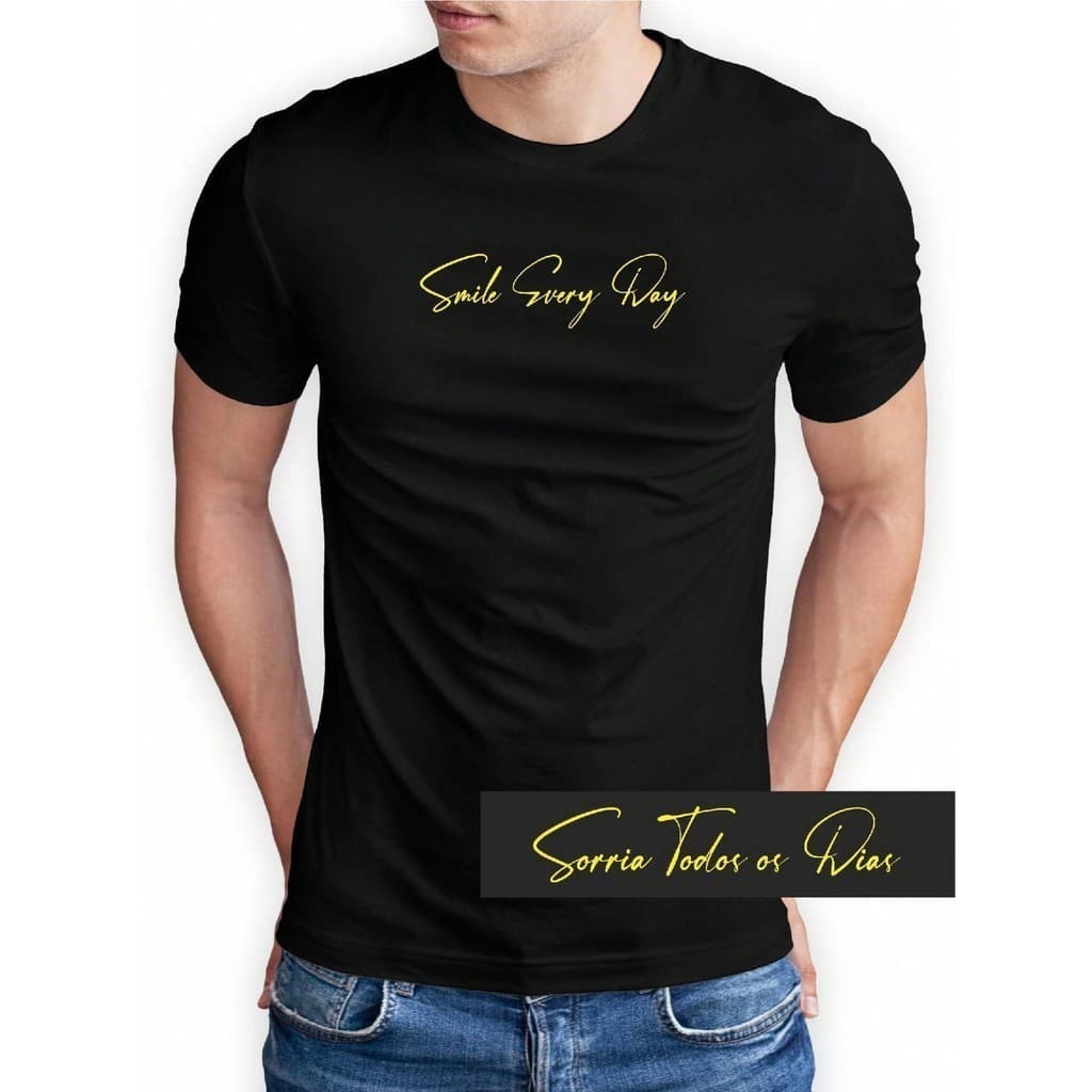 Camiseta "Smile Every Day" 100% Algodão Unissex Sorria Todos os Dias Estampa Amarela