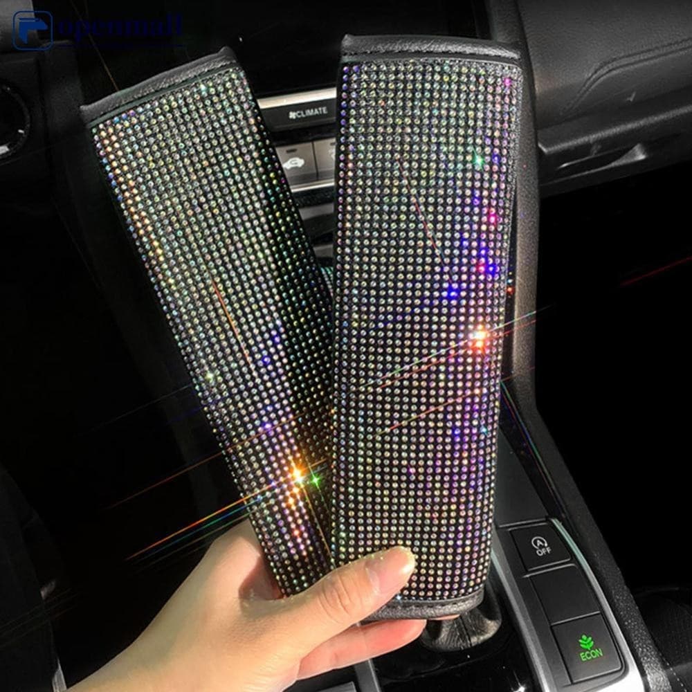 openmall 2Pcs Strass Cristal Cinto De Segurança Para Carro Capas De Ombro Almofadas De Pelúcia Macia E Confortável Acessórios De Estilo Interior De R5S2
