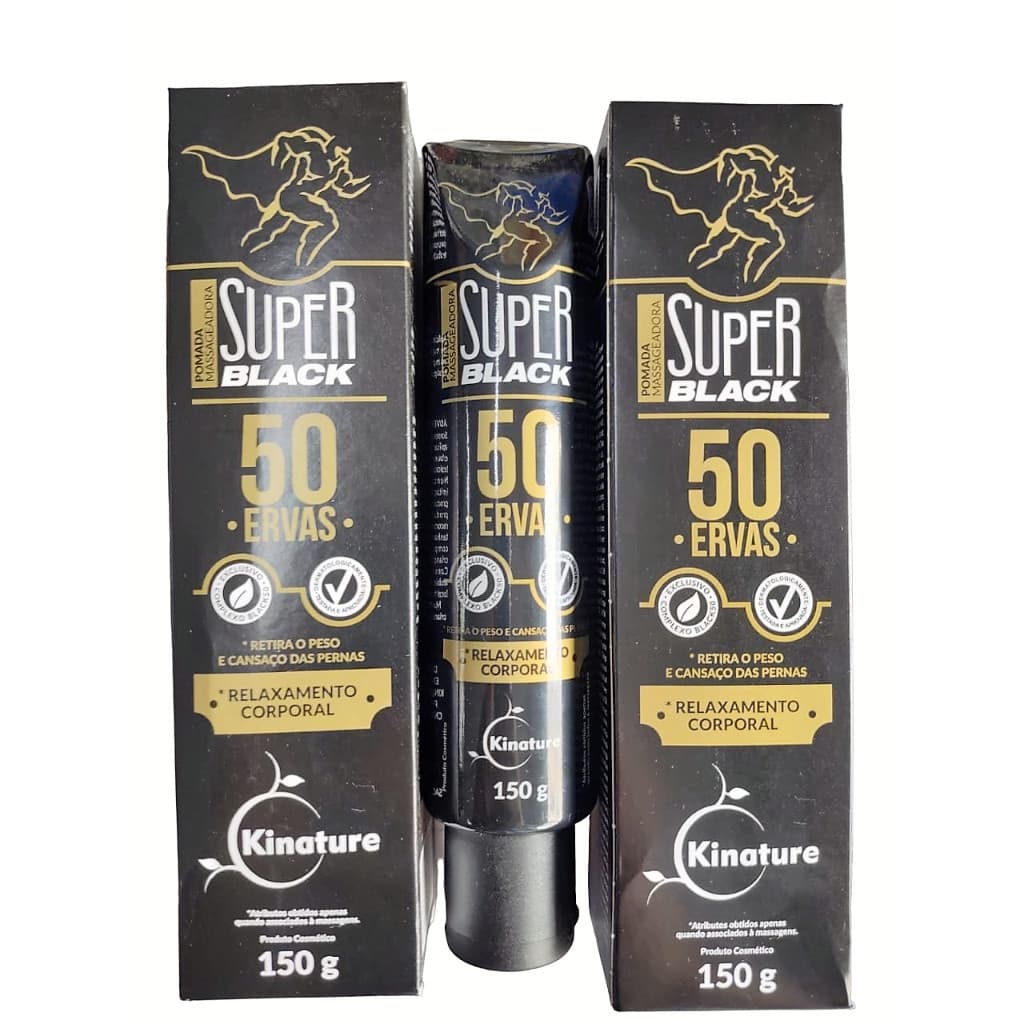 kit 3 Pomada Preta Premium Massageadora  SUPER BLACK 50 Ervas150g