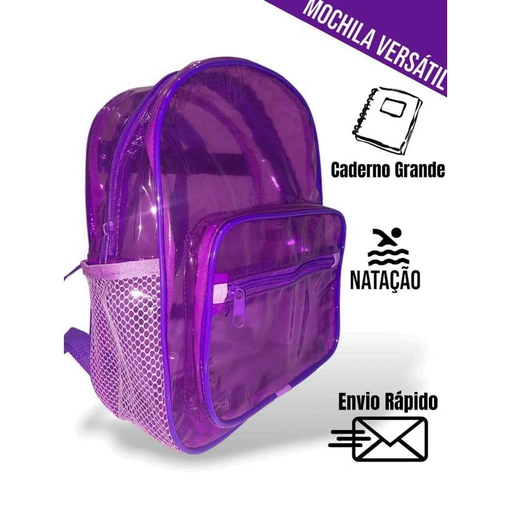 Mochila de Cristal Roxa Lilás Transparente Curso, Trabalho, Piscina, Natação, Escola, Treino, Balé, Infantil Adulto