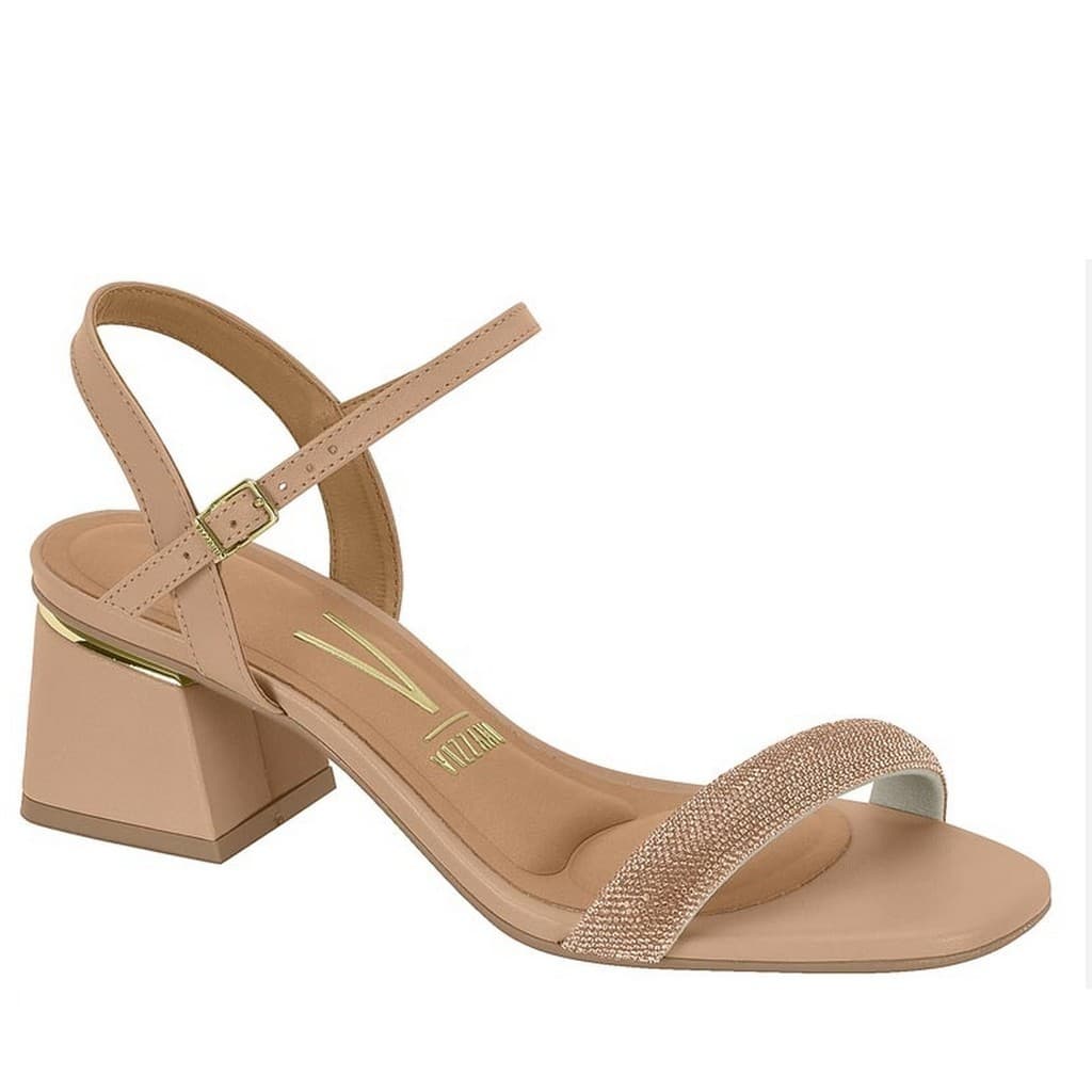 Sandália Feminina Salto Baixo Bloco Vizzano Strass Napa 6428.139 Nude