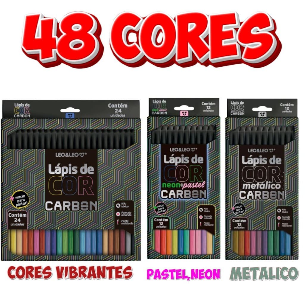 Lapis De Cor Carbon Line Neon Pastel Metálico Kit 48 Cores