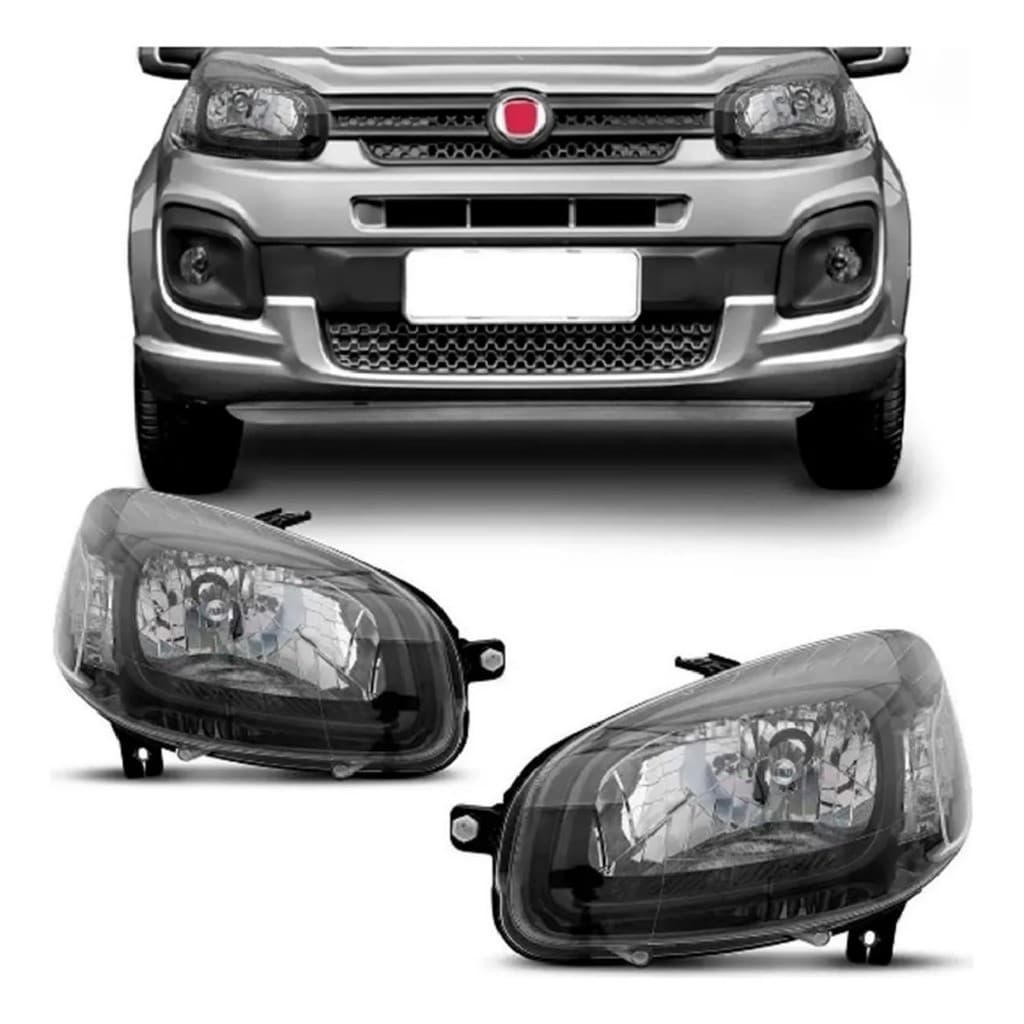 Farol Compatível com Fiat Uno 2015 a 2021 Foco Simples Pisca Embutido Máscara Negra