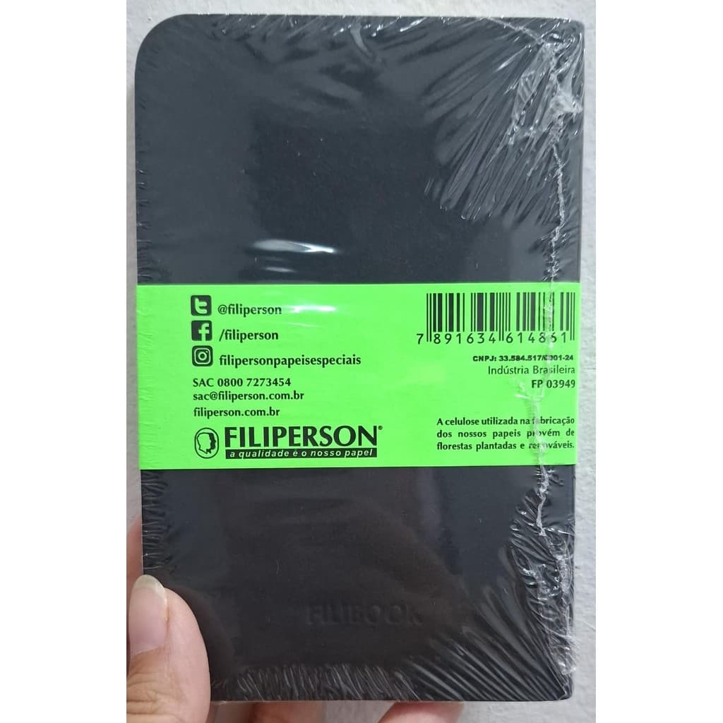 CADERNETA GRAMPEADA CAPA FLEXIVEL 30F COM 2 FILIBOOK NOTE PRETA FILIPERSON