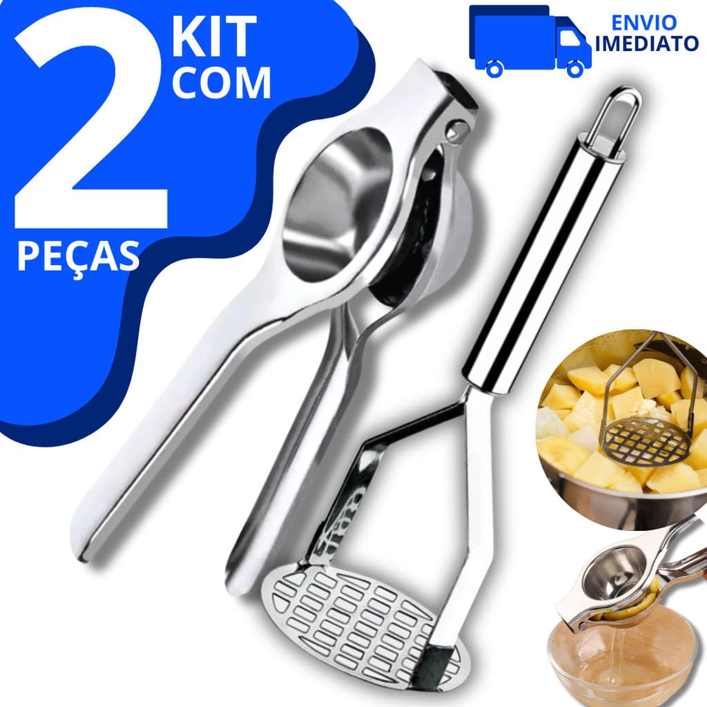 Kit 2 Peças Amassador de Batatas Espremedor de Limão em Aço Inox