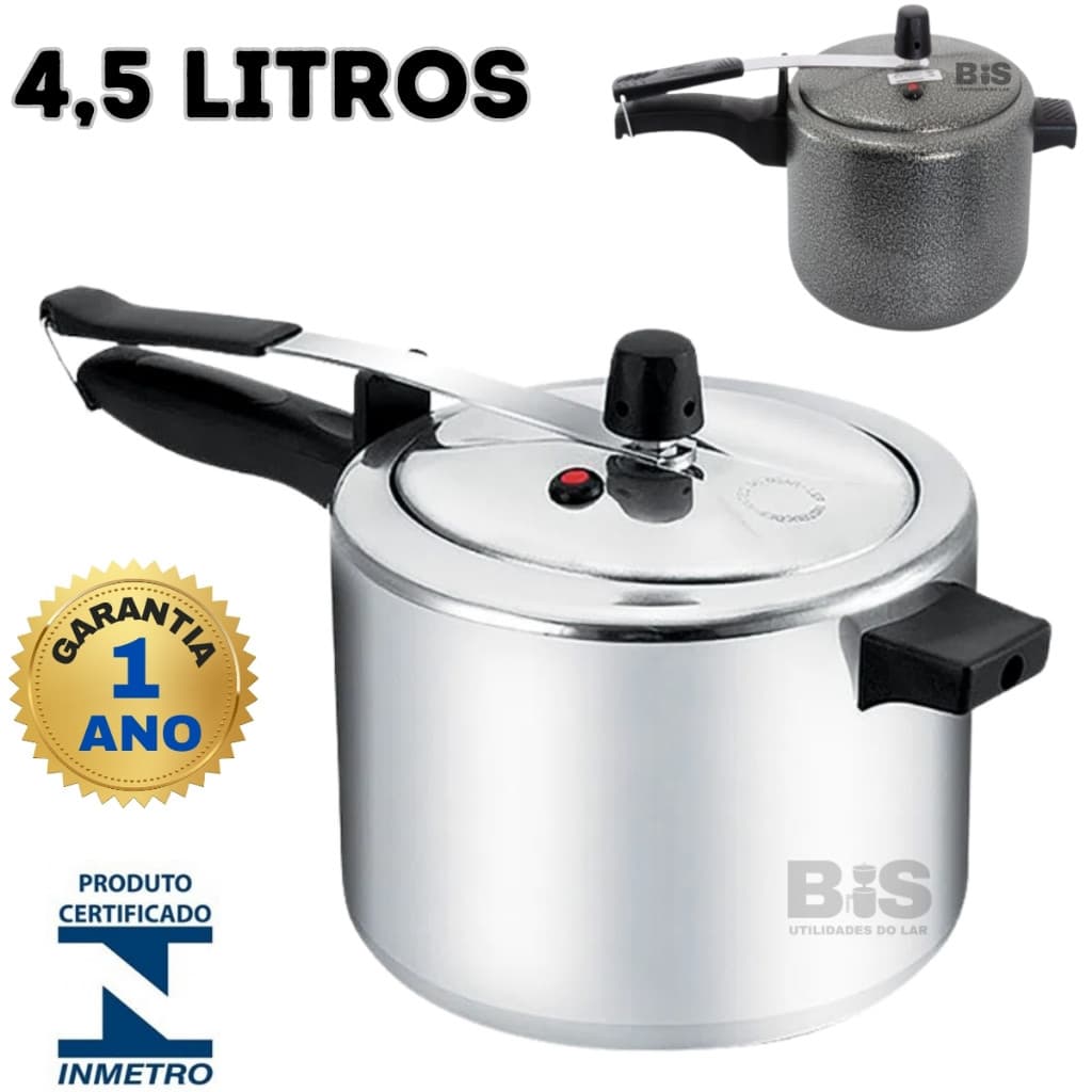 Panela De Pressão 4,5L Com Ótima Pressão Capacidade 4,5 Litros Certificado Inmetro Polida Ou Preta